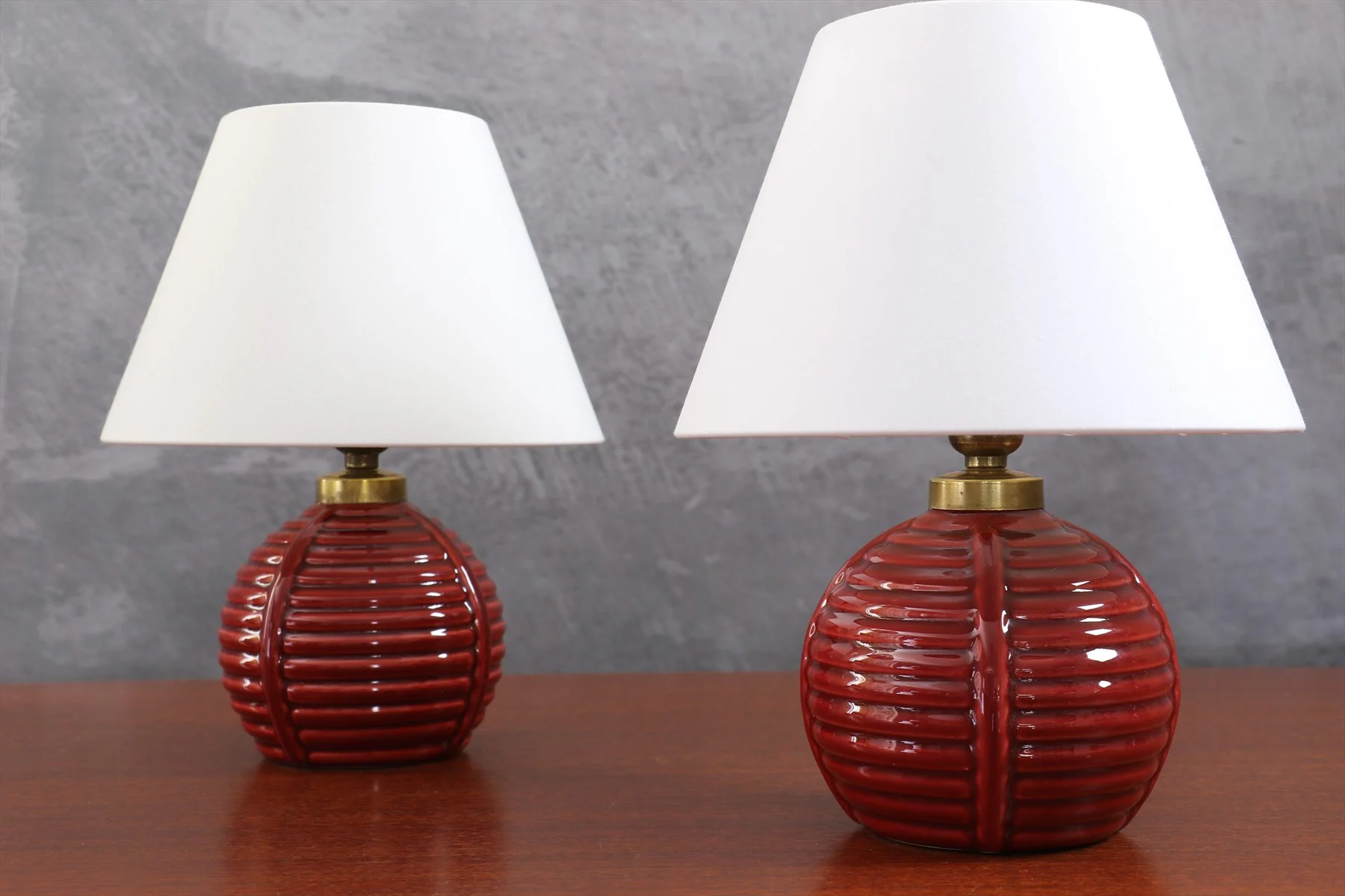 Pair of Mid-Century Modern Red Ceramic Bedside Lamps