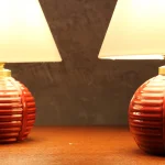 Pair of Mid-Century Modern Red Ceramic Bedside Lamps – photo 2
