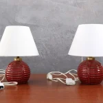 Pair of Mid-Century Modern Red Ceramic Bedside Lamps – photo 3