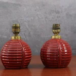 Pair of Mid-Century Modern Red Ceramic Bedside Lamps – photo 4
