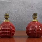 Pair of Mid-Century Modern Red Ceramic Bedside Lamps – photo 5