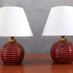 Pair of Mid-Century Modern Red Ceramic Bedside Lamps – photo 6
