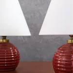 Pair of Mid-Century Modern Red Ceramic Bedside Lamps – photo 7