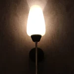 Pair of Black Metal Sconces with Opaline Tulip Shades – photo 11