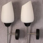Pair of Black Metal Sconces with Opaline Tulip Shades – photo 12