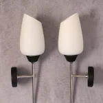 Pair of Black Metal Sconces with Opaline Tulip Shades – photo 3