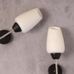 Pair of Black Metal Sconces with Opaline Tulip Shades – photo 4