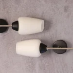 Pair of Black Metal Sconces with Opaline Tulip Shades – photo 5