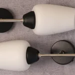 Pair of Black Metal Sconces with Opaline Tulip Shades – photo 6