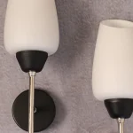 Pair of Black Metal Sconces with Opaline Tulip Shades – photo 7
