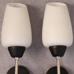 Pair of Black Metal Sconces with Opaline Tulip Shades – photo 9