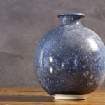 Stoneware Round Vase with Blue Enamel – photo 1