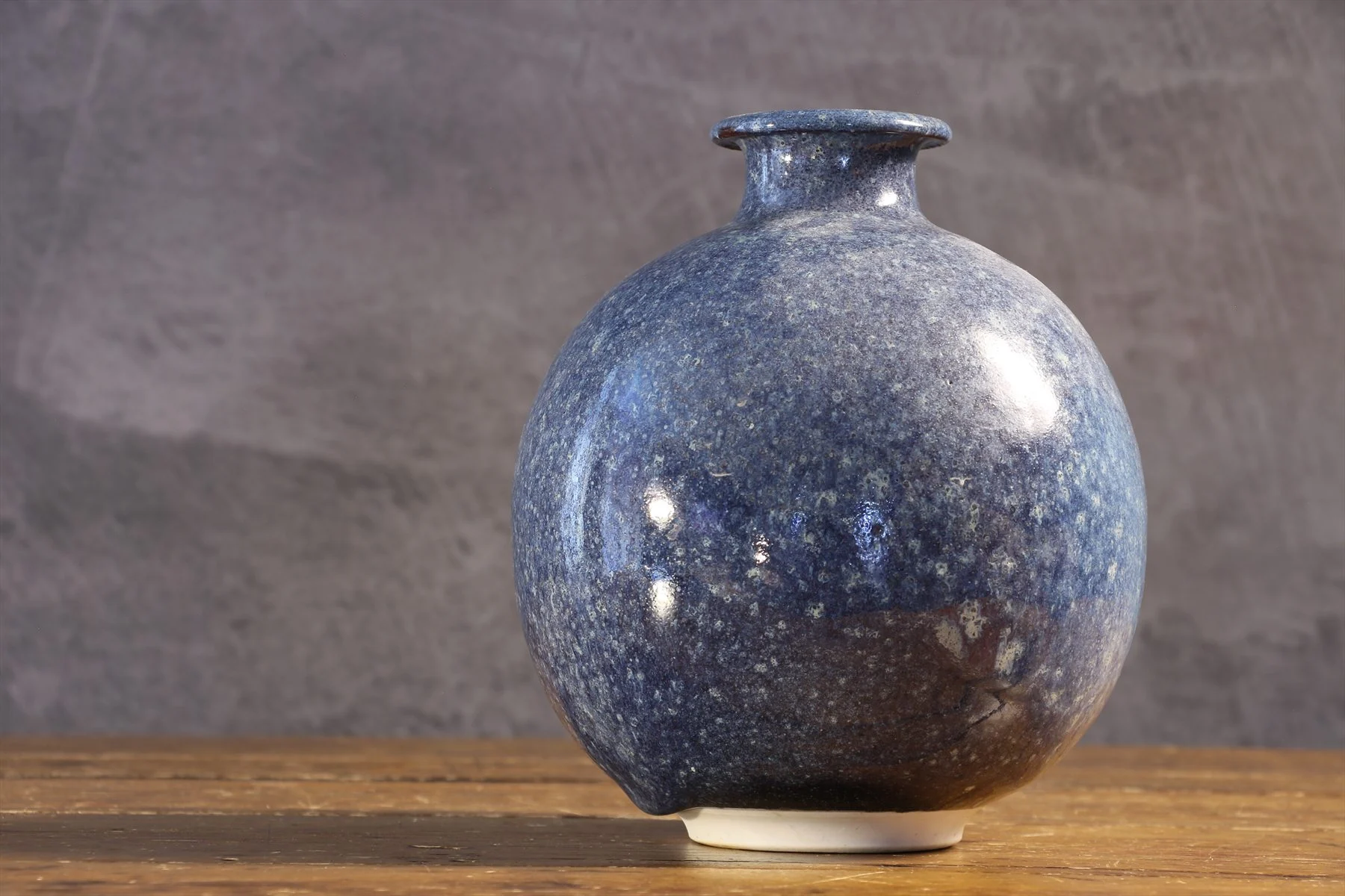 Stoneware Round Vase with Blue Enamel