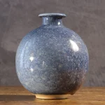 Stoneware Round Vase with Blue Enamel – photo 3