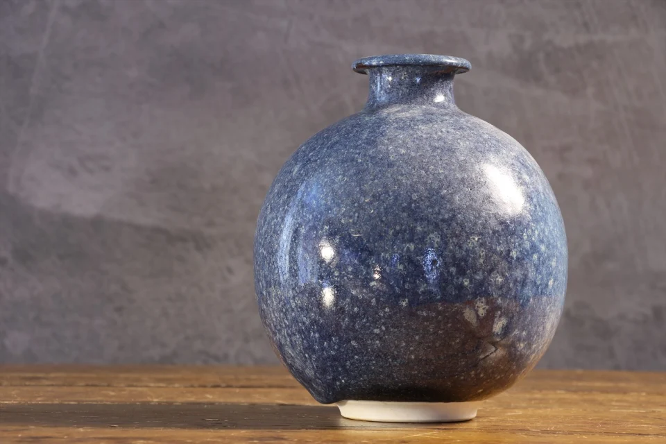 Stoneware Round Vase with Blue Enamel — Monique Macherel