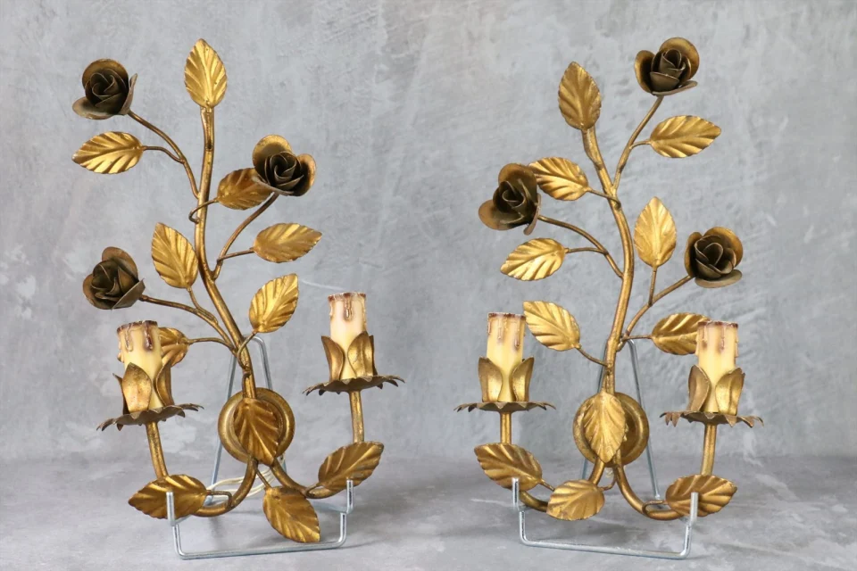 Pair of Florentine Sconces with Foliage and Roses