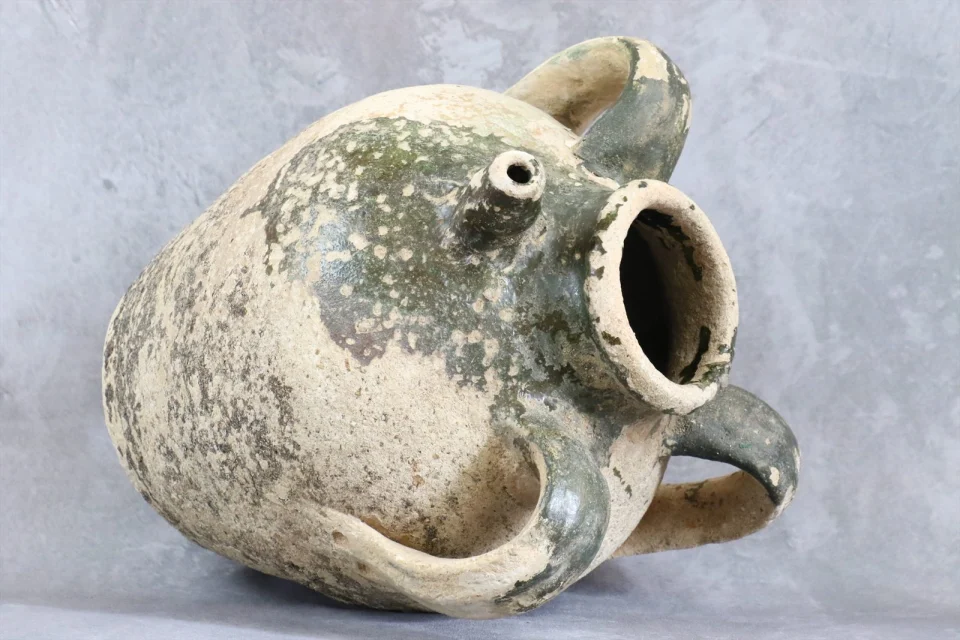 Glazed Terracotta Jar with Three Handles