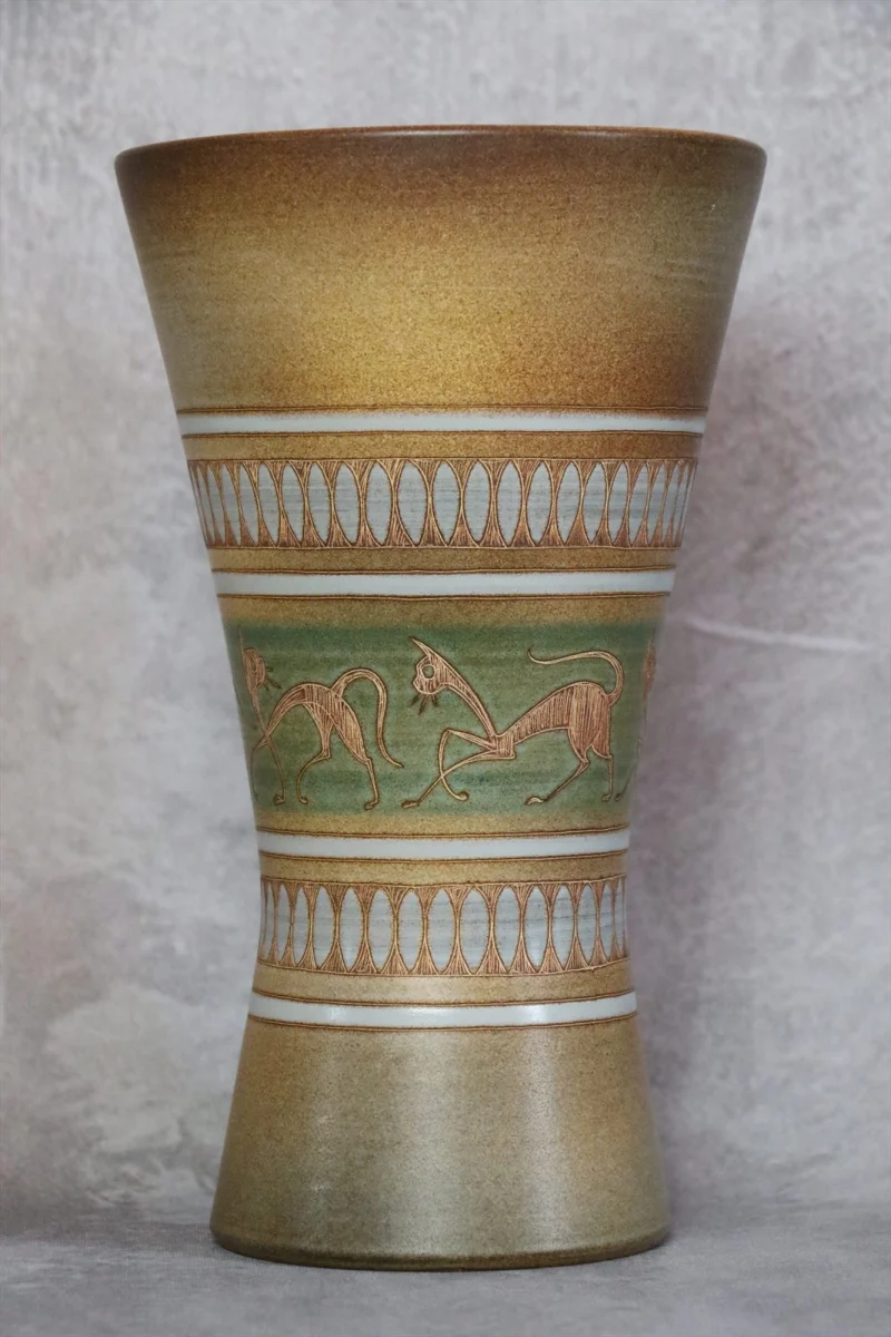 Diabolo Ceramic Vase with Cat Frieze — René Maurel