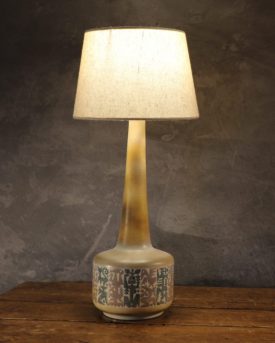 Hand-Decorated Ceramic Table Lamp with Bird Frieze — René Maurel