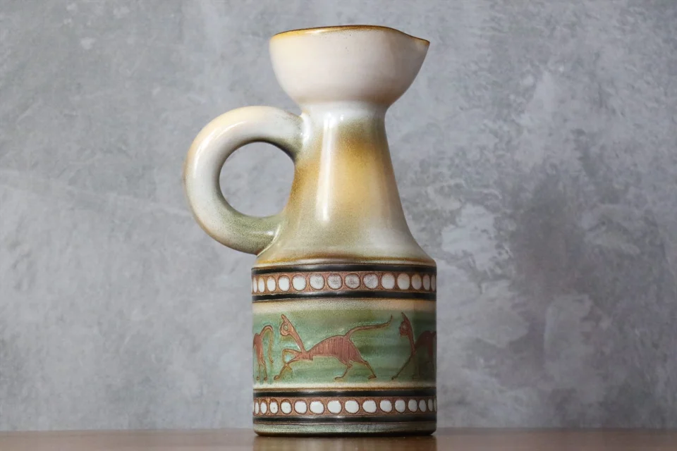 Mid-Century Ceramic Pitcher with Animal Decoration — René Maurel