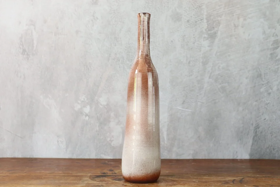 Glossy Terracotta and Cream Glazed Ceramic Vase — Robert Chiazzo