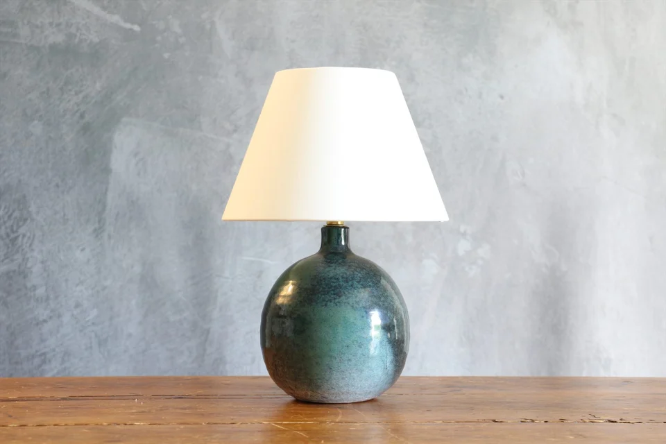 Vintage Teal Blue Glazed Ceramic Table Lamp — Roland Zobel