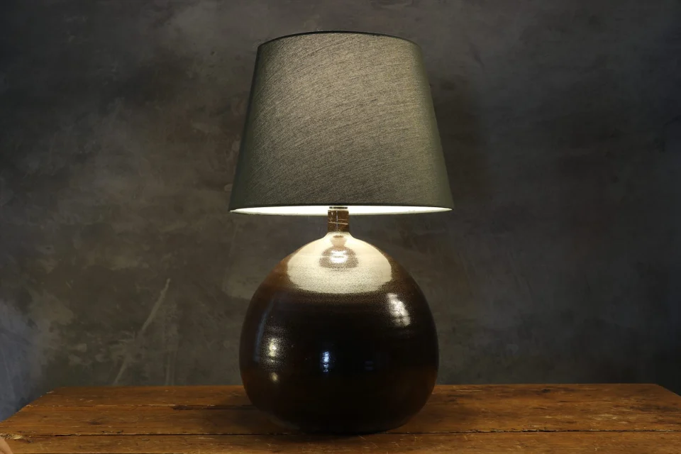 Warm Earthy Brown Satin Glazed Ceramic Table Lamp — Roland Zobel