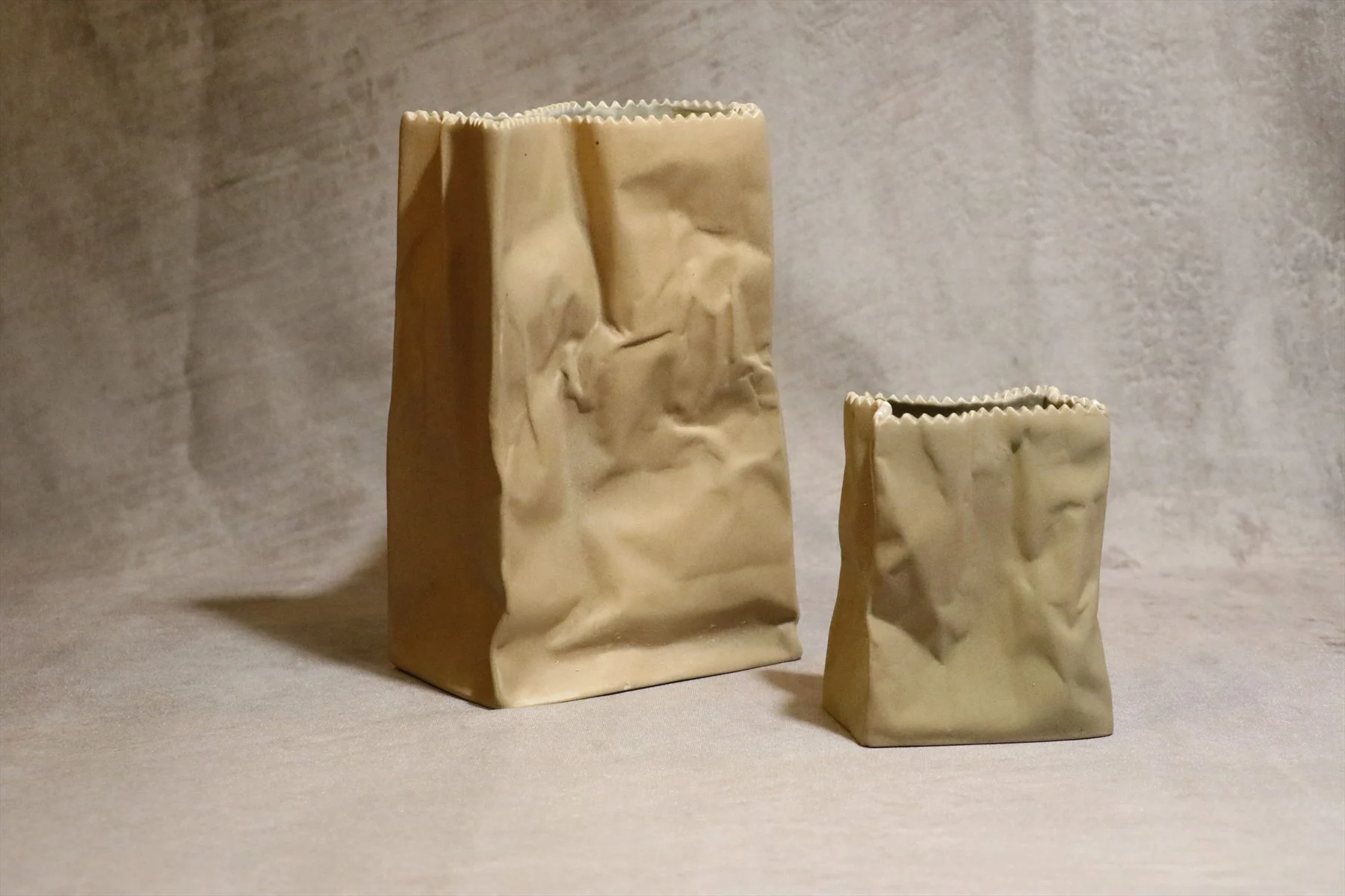 Set of Two Vintage Porcelain Paper Bag Vases