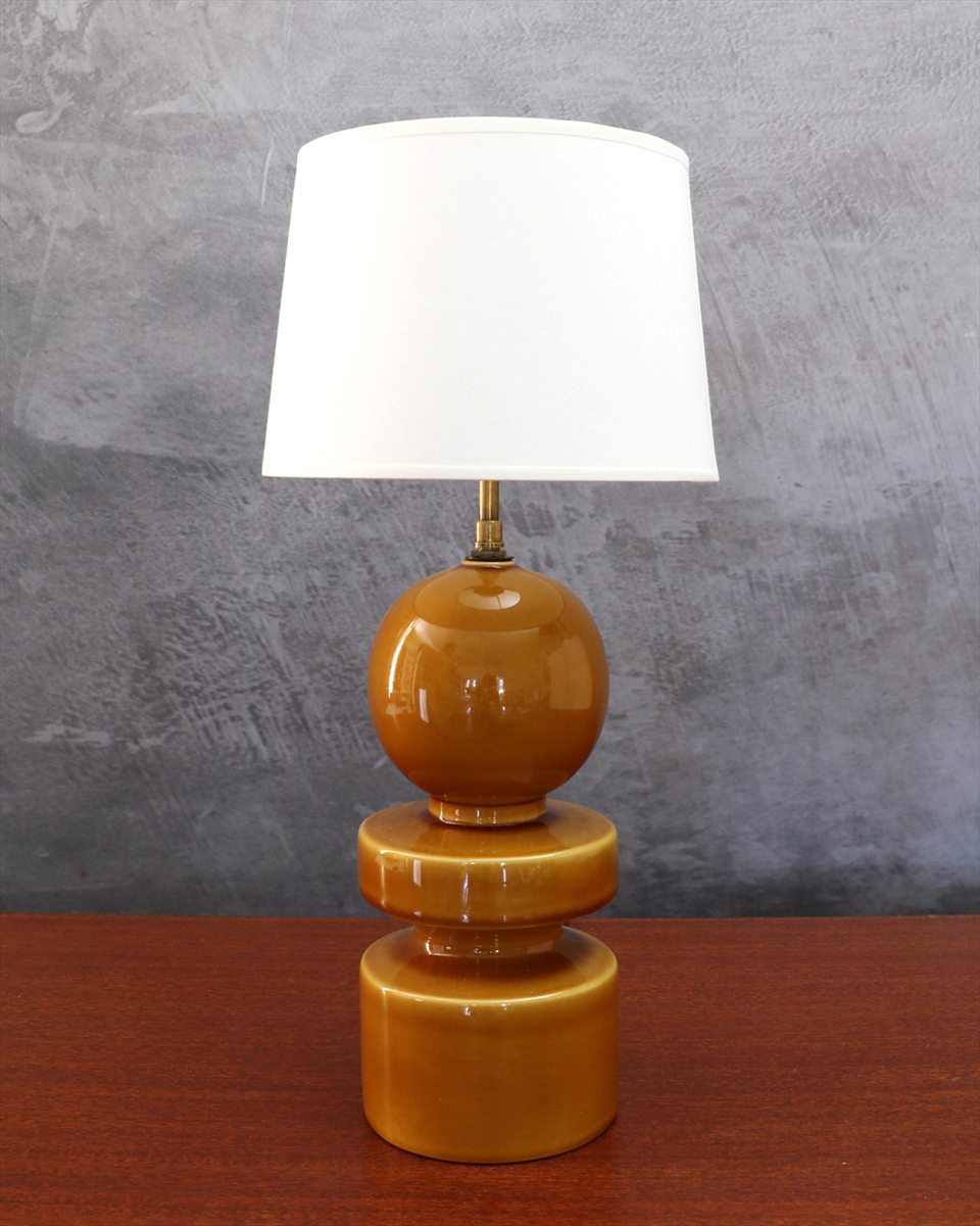 Vintage Amber Glazed Ceramic Totem Table Lamp