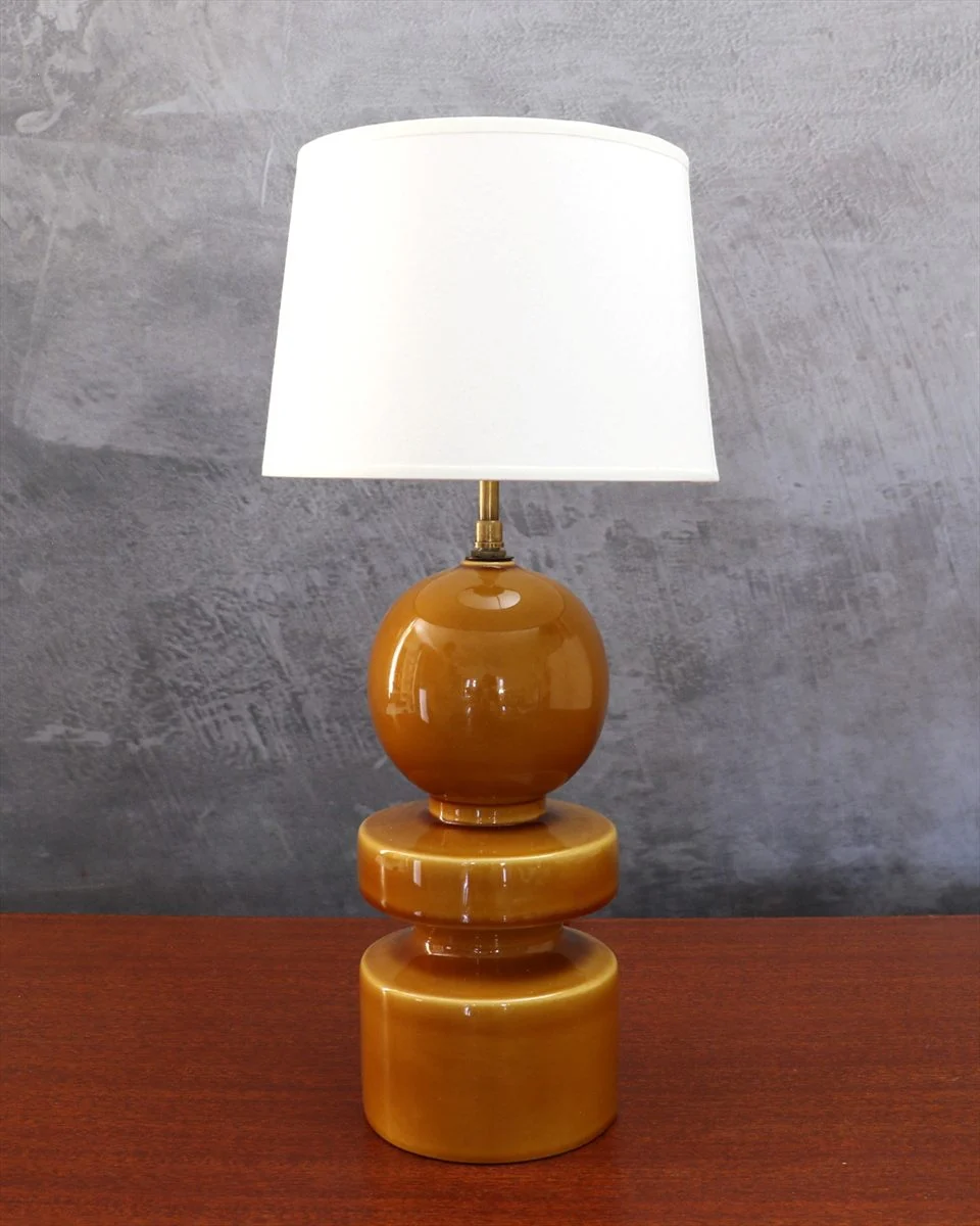 Vintage Amber Glazed Ceramic Totem Table Lamp